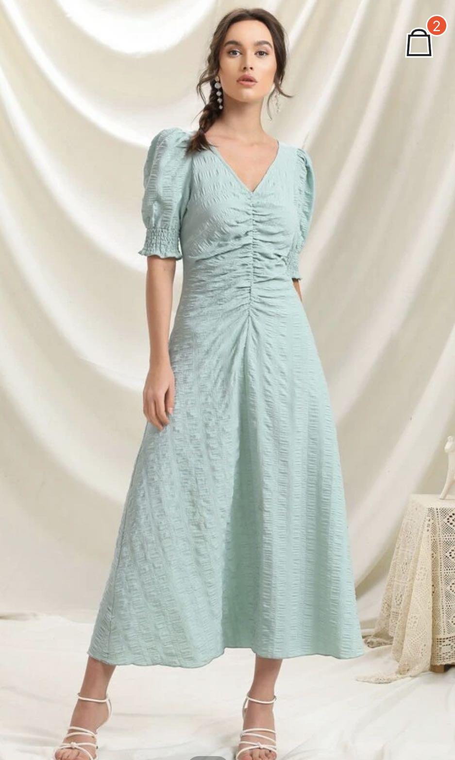 shein mint green dress V-neck Sage Green Tiered Sparkle Tulle Long Dress – PollyBoutique
