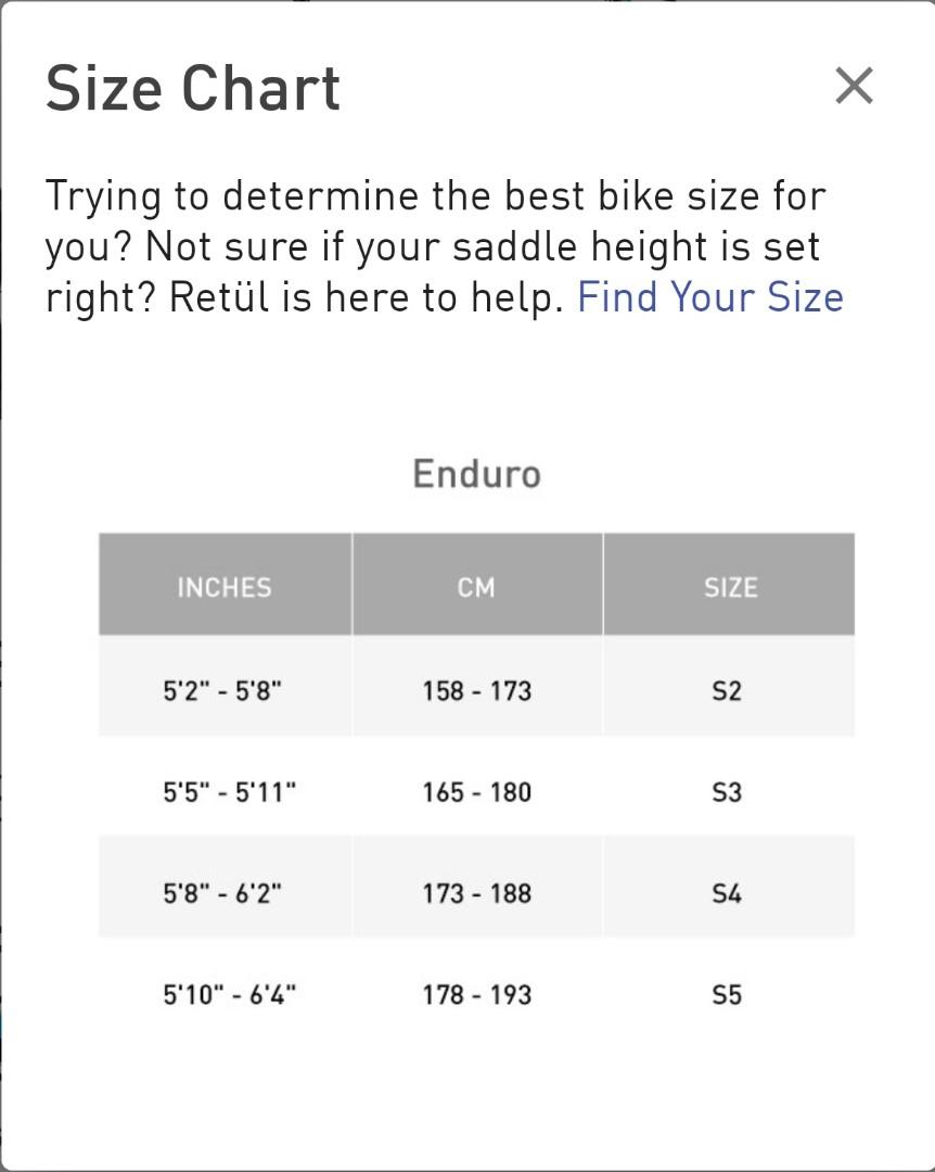 Specialized enduro size guide shop
