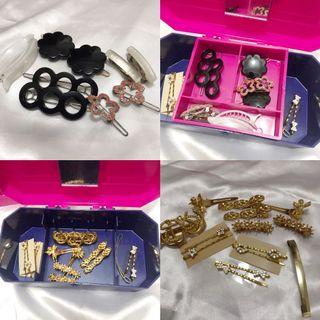 TAKE ALL - Assorted Dainty Gold Clips + Misc Hair Accessories + Jewelry Holder 