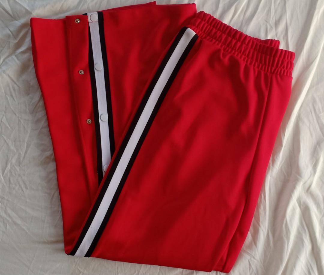 TERRANOVA Vibrant Red Y2K Side Striped Track Pants With Buttons