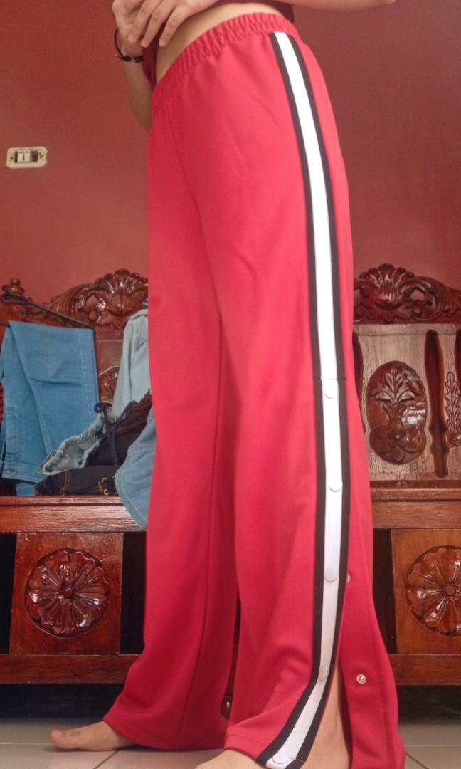 TERRANOVA Vibrant Red Y2K Side Striped Track Pants With Buttons