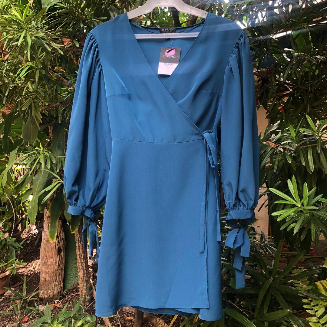 Topshop Blue Silk Dress with Front Tie Closure Women s Fashion Dresses Sets Dresses on Carousell