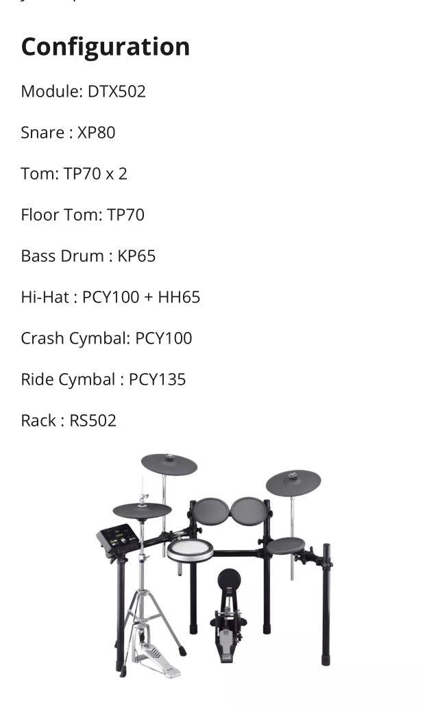 Yamaha Electric Drum set DTX 502, Hobbies & Toys, Music & Media