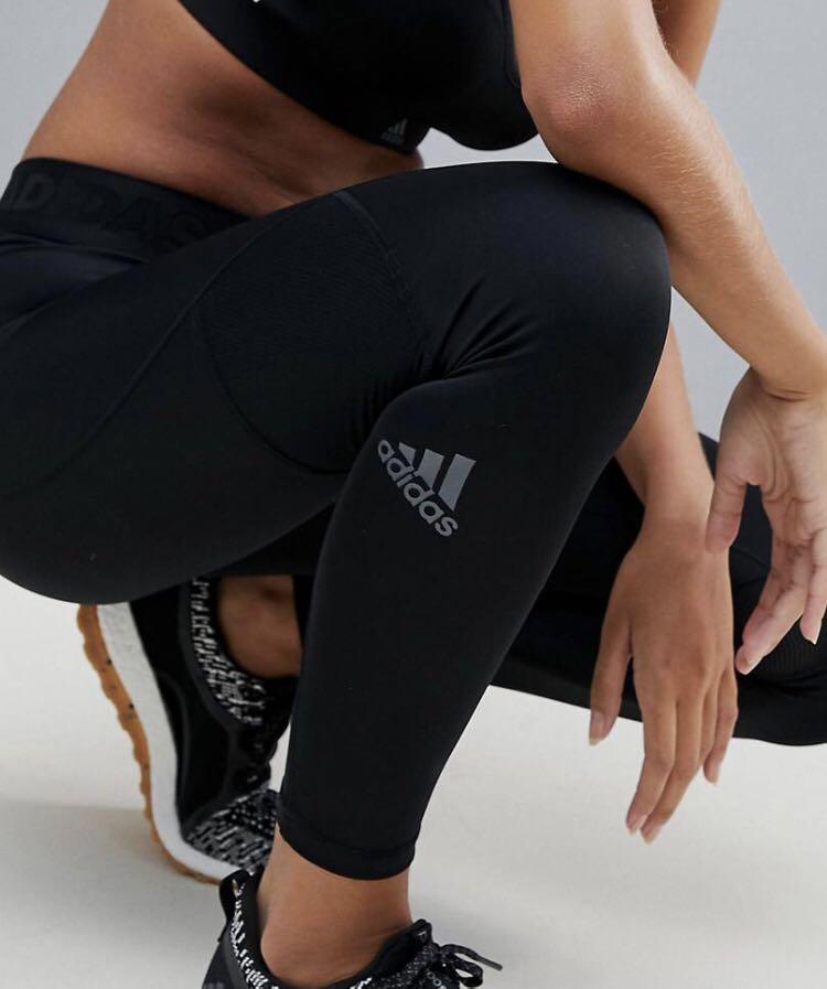 adidas Training alphaskin leggings with 3 stripes in black, ASOS