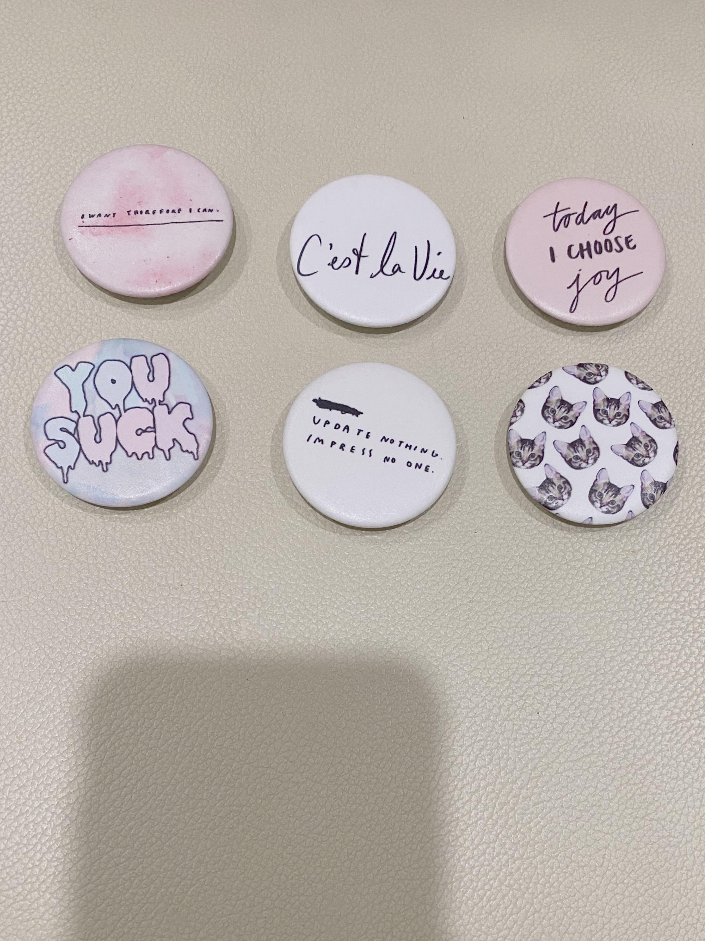 Aesthetic pins - pastel, pink, cats, words