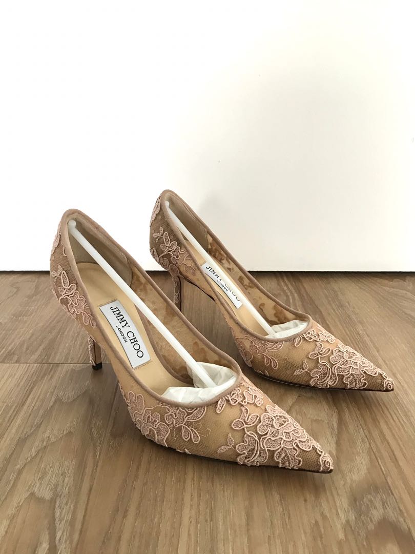 BNIB Jimmy Choo Nude lace Love 85 Ballet Pink Heels Size 36.5