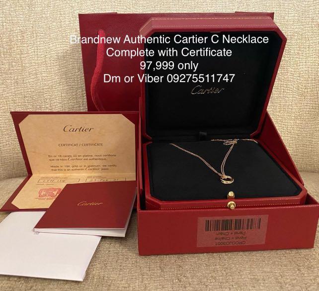 Brandnew Authentic Original Cartier C Necklace Solid Gold Complete with Certificate Women s Fashion Jewelry Organizers Necklaces on Carousell