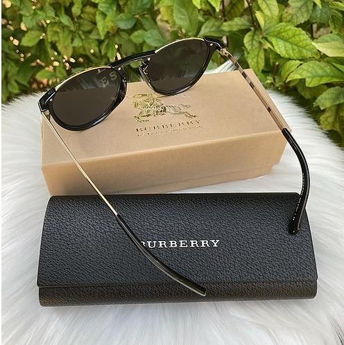 Burberry Keyhole Pilot Round Frame Sunglasses In Black 40802901