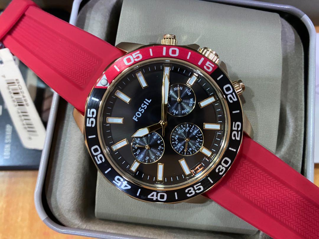 Fossil Men s Watches Bq2499 Bannon Multifunction Red Silicone Rubber Original