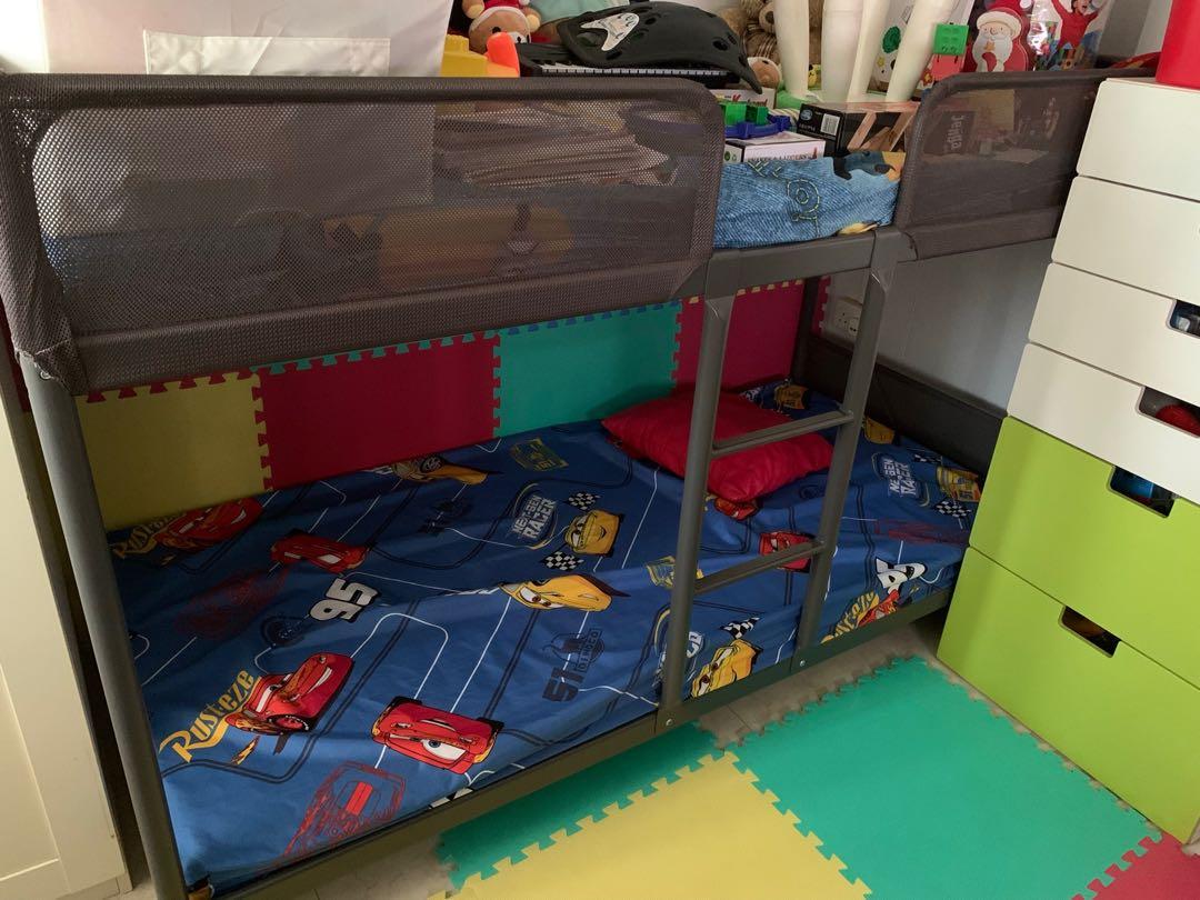 Ikea Tuffing Double Decker Bunk Bed with Mattress, Furniture & Home