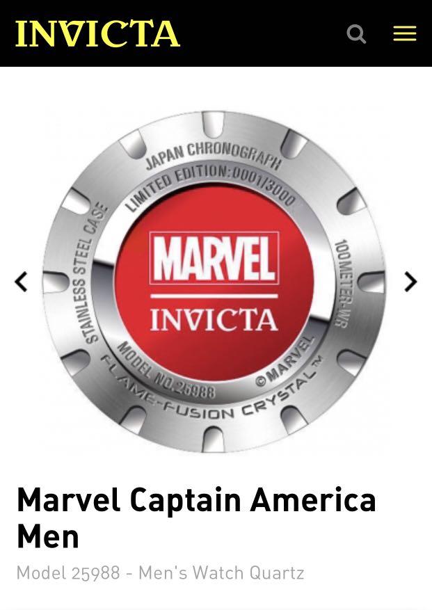 Invicta Marvel Captain American Chronograph Watch Model 25988