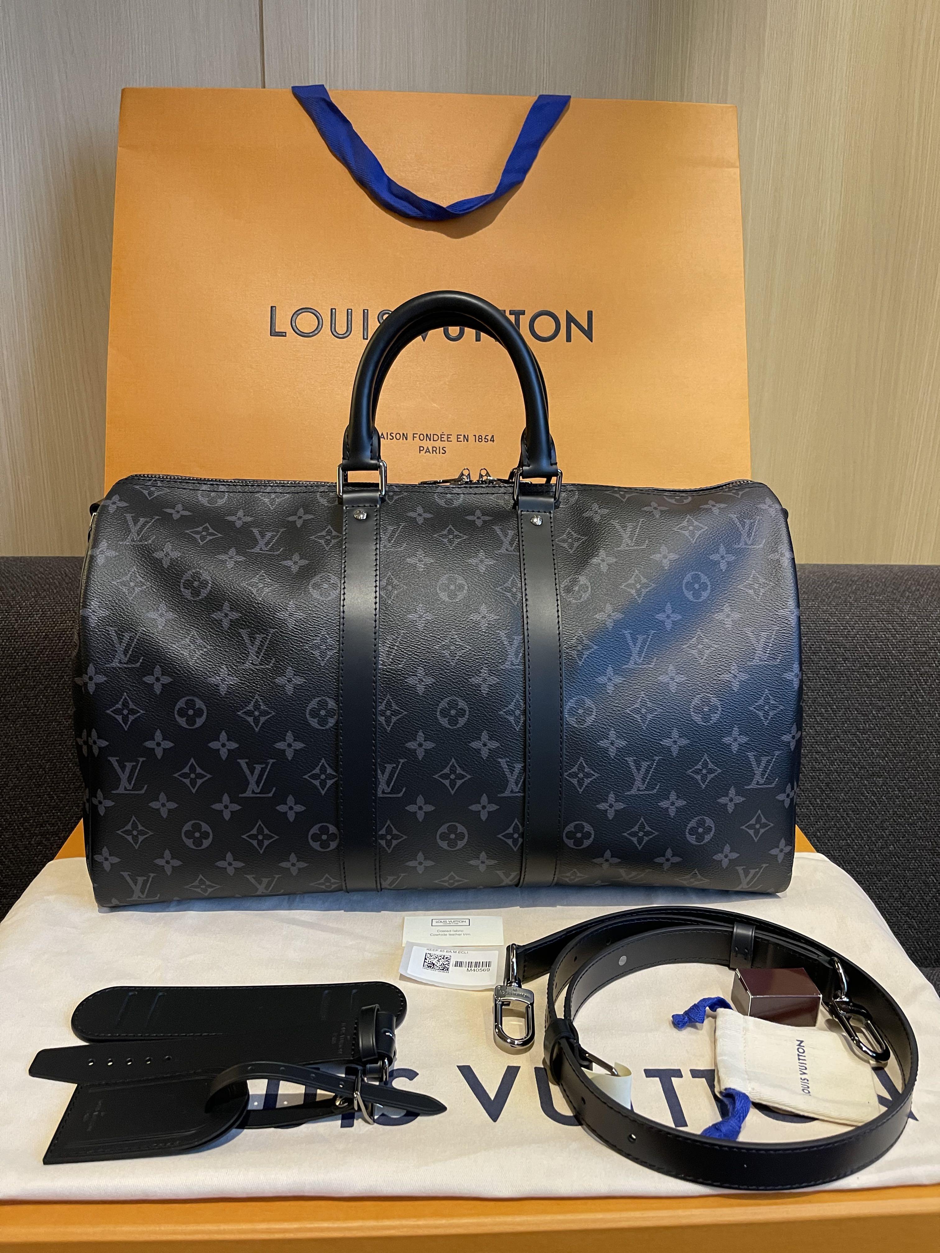LOUIS VUITTON Keepall Bandouliere 55 Boston Travel Bag N41349 Damier Cobalt  Noir