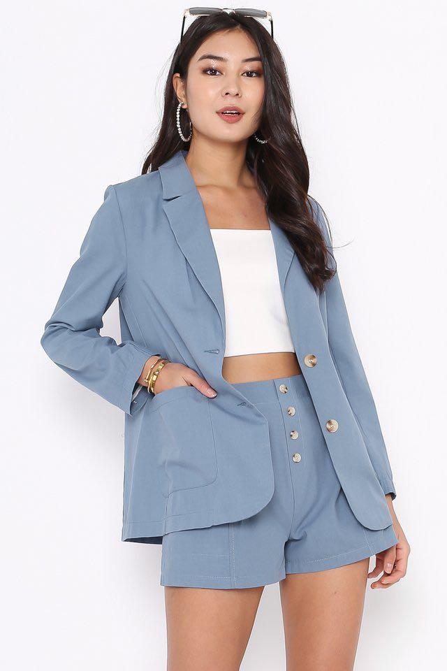 LEXI LINEN BLAZER (Airforce Blue), Women's Fashion, Dresses Sets