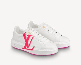 Louis Vuitton Monogram Embossed Calfskin Damier Azur Rose Clair Pink Time Out Sneakers 36 (New)