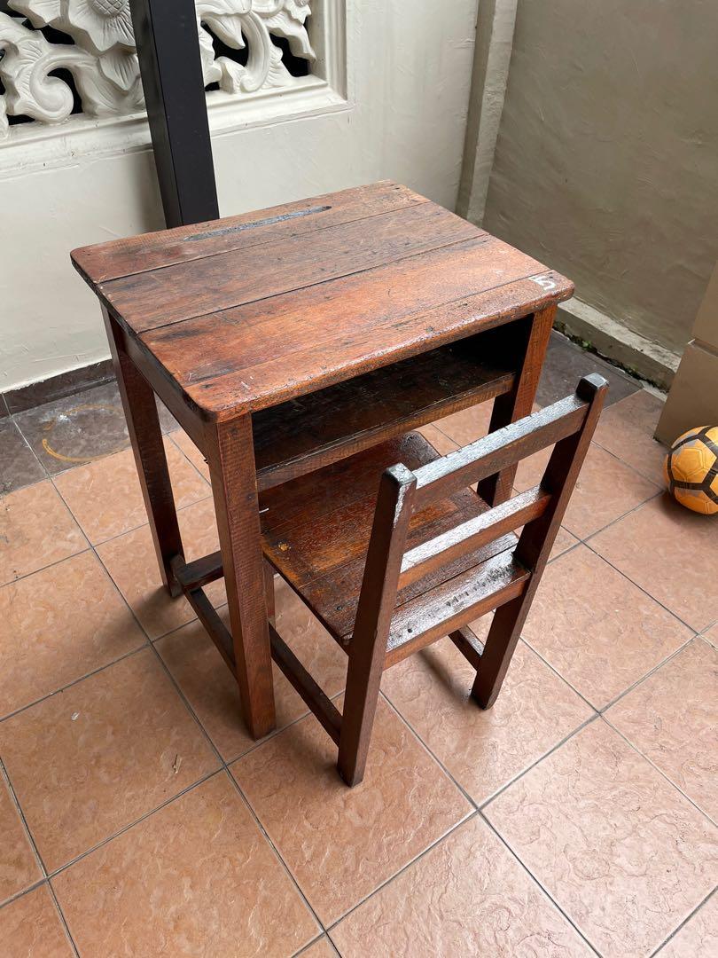 Meja Sekolah Lama..Old School, Antiques, Vintage Collectibles on Carousell
