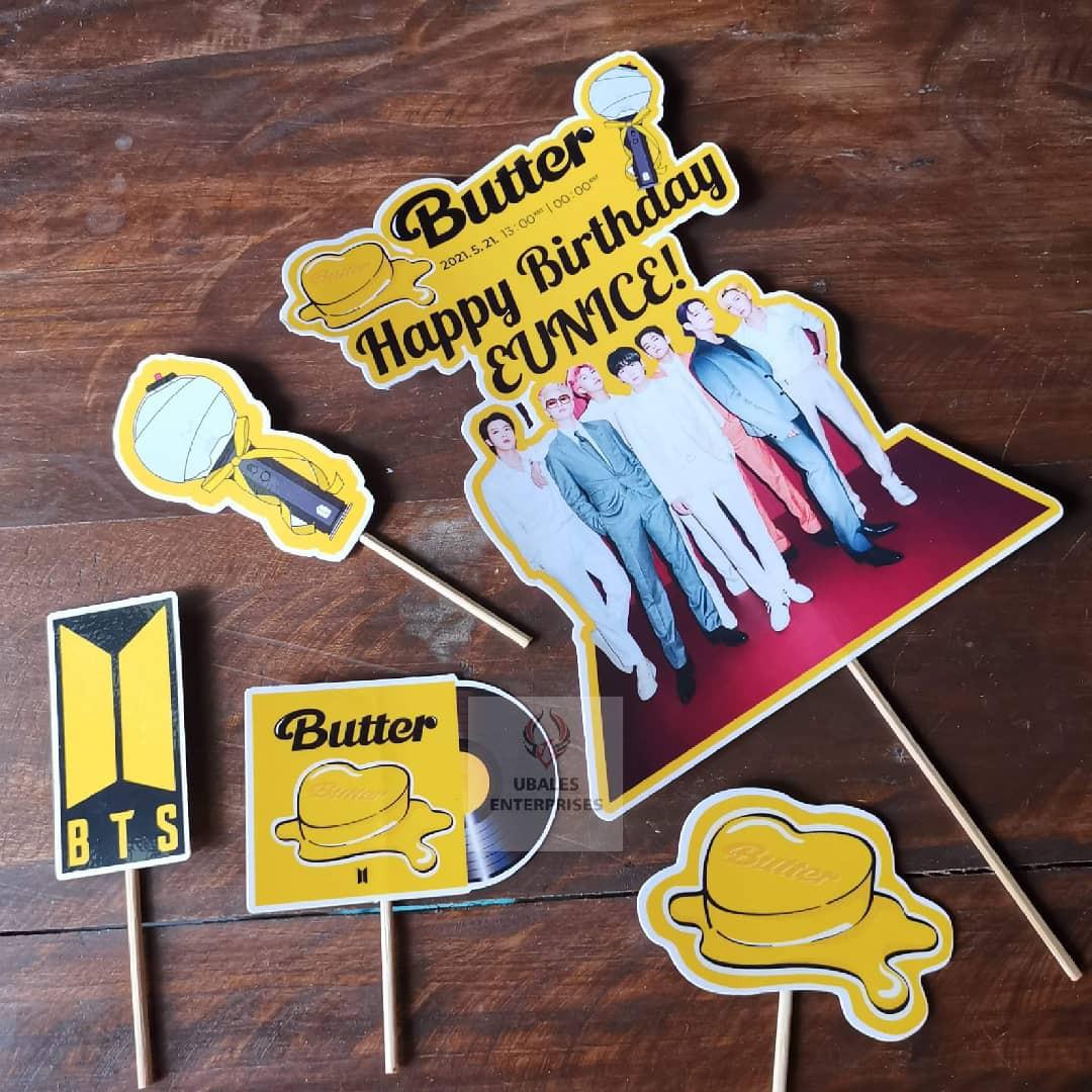 Personalized BTS Butter Cake topper (Category: Everything Else Others) located in Quezon City. Submitted by aidansonlineshop (Listing ID 1090593243, Image 2). Description: DM for orders and instructions 🙂.