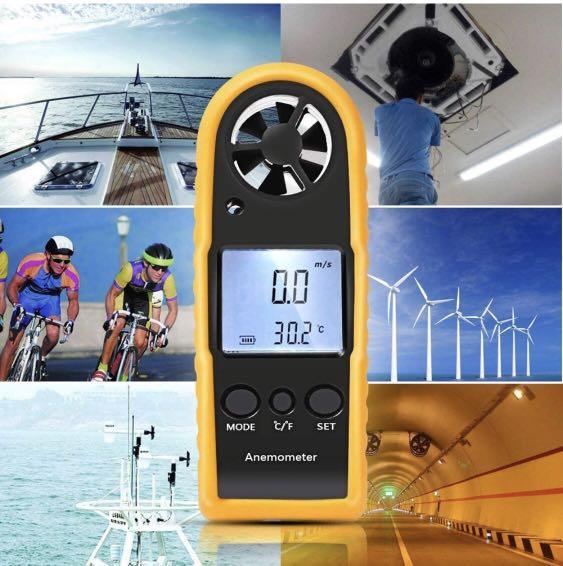 Proster Handheld Anemometer Wind Speed Meter LCD Backlight Thermomoter Wind  Detector Gauge Airflow Meter for Outdoor Sailing Surfing Shooting Fishing
