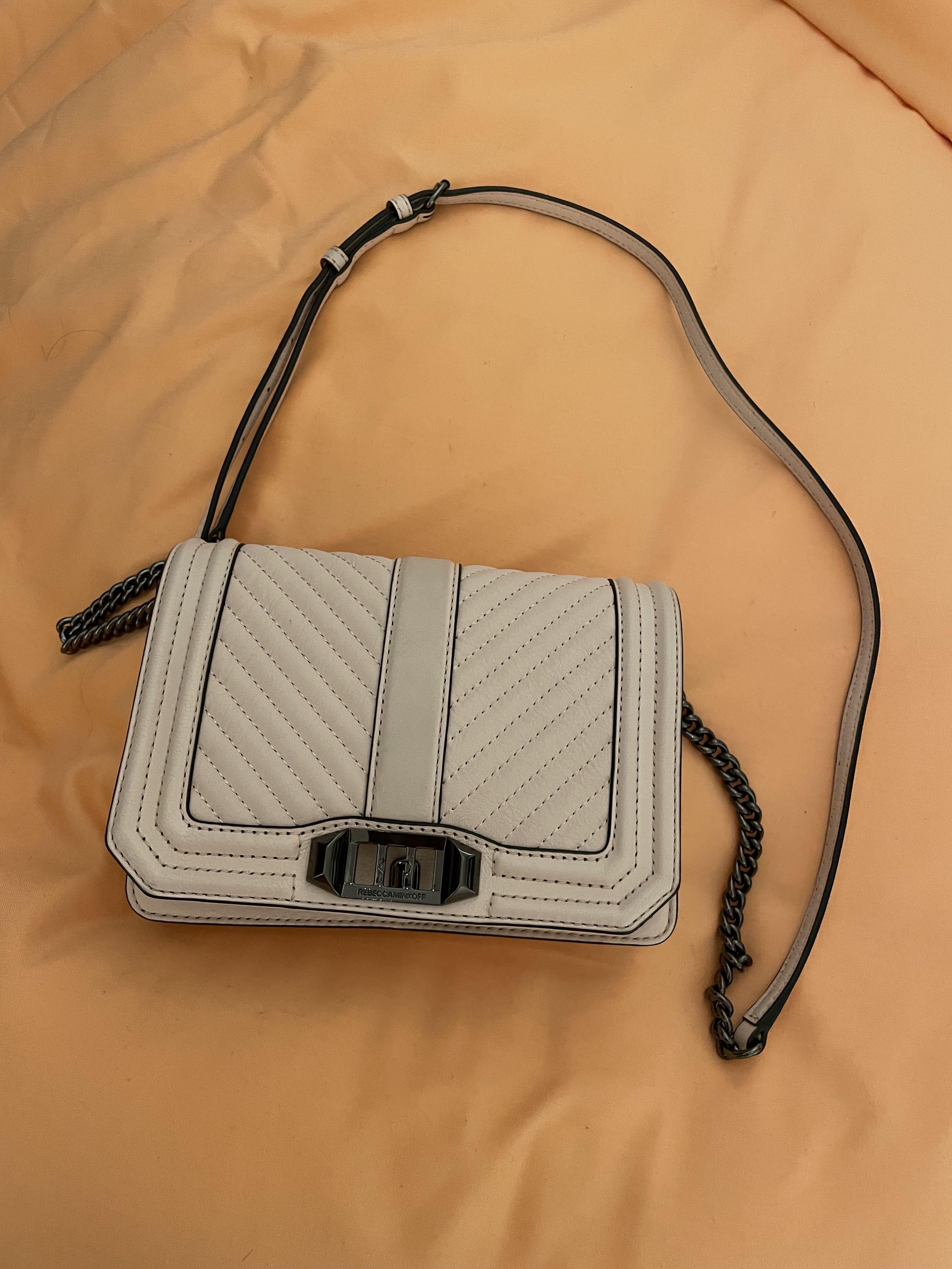 Rebecca Minkoff Chevron Quilted Small Love Crossbody in Nude Pink
