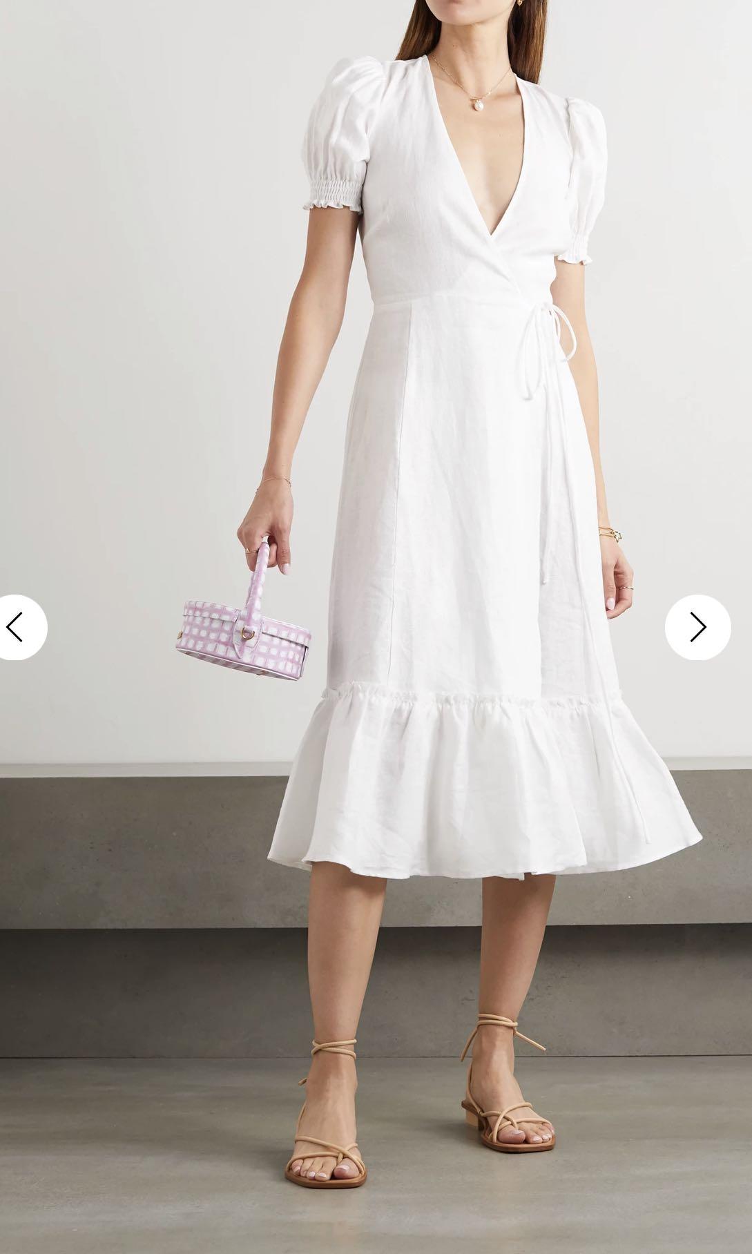 Reformation Veronika MIDI puff sleeve dress authentic white