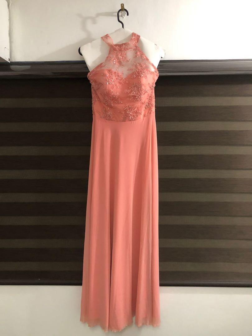 Salmon beaded bridesmaid gown, Women's Fashion, Dresses & Sets, Evening  dresses & gowns on Carousell