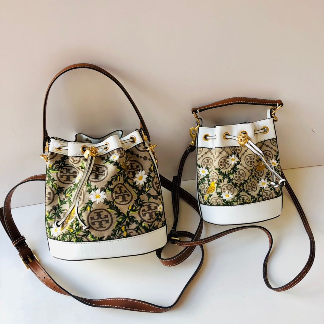 Tory Burch T Monogram Floral Bucket Bag Women s Fashion Bags Wallets Purses Pouches on Carousell
