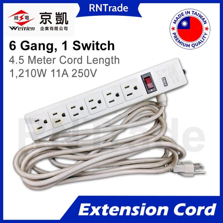 Universal Extension Cord 6 Socket 5 Meter Power Strip wire - POWER