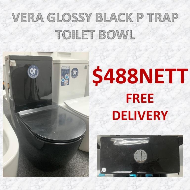 Vera Glossy Black Toilet Bowl Ptrap, Furniture & Home Living, Bathroom