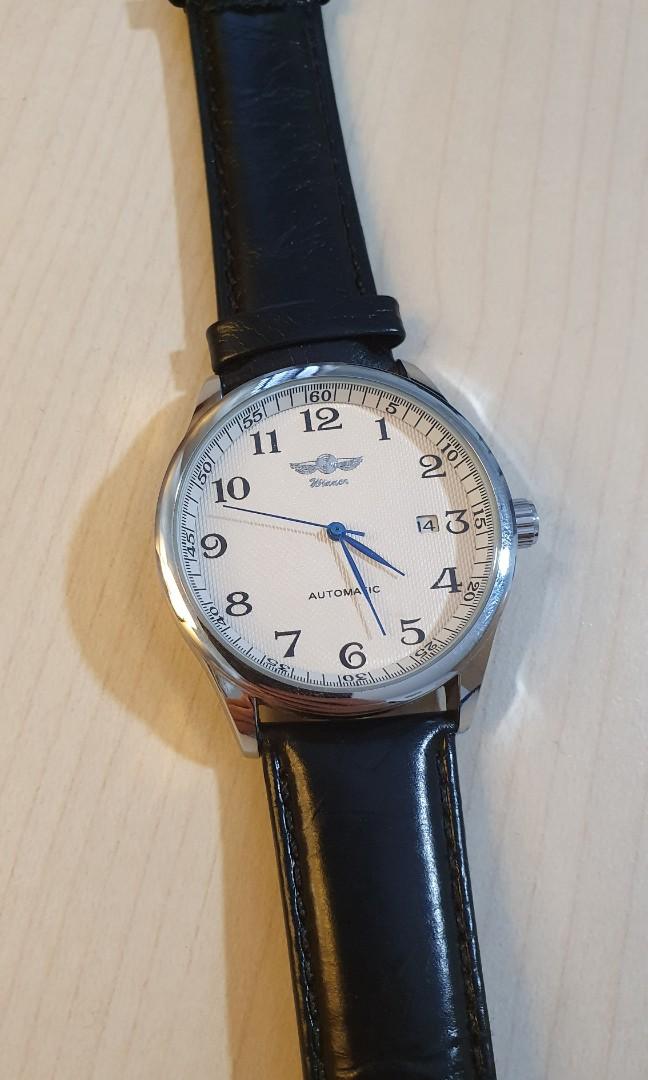 Automatic Watch Winner Blue hands white face w 2 straps