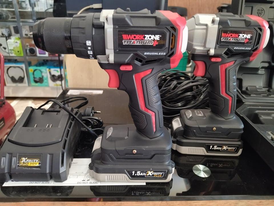 Workzone Titanium Brushless Hammer Drill and Impact Driver Kit