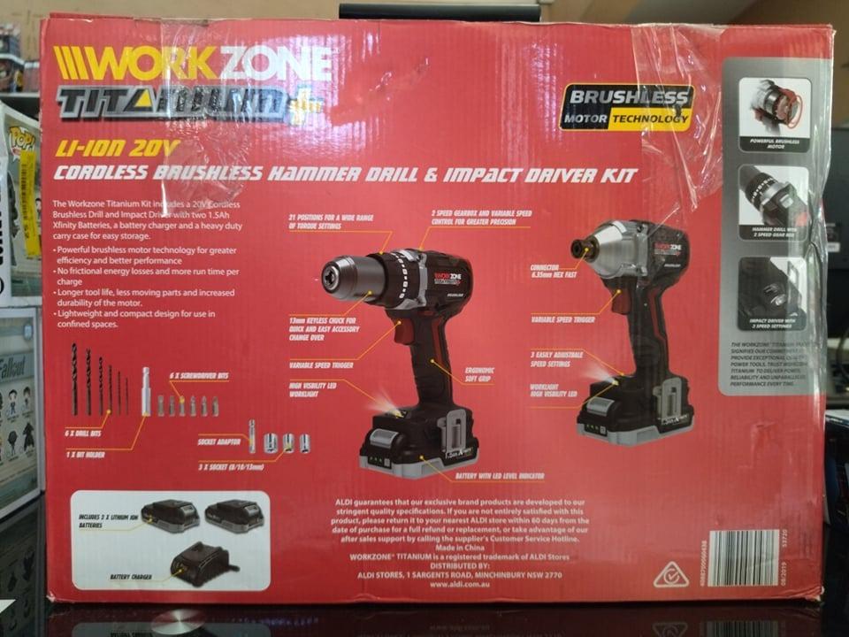 Workzone Titanium Brushless Hammer Drill and Impact Driver Kit