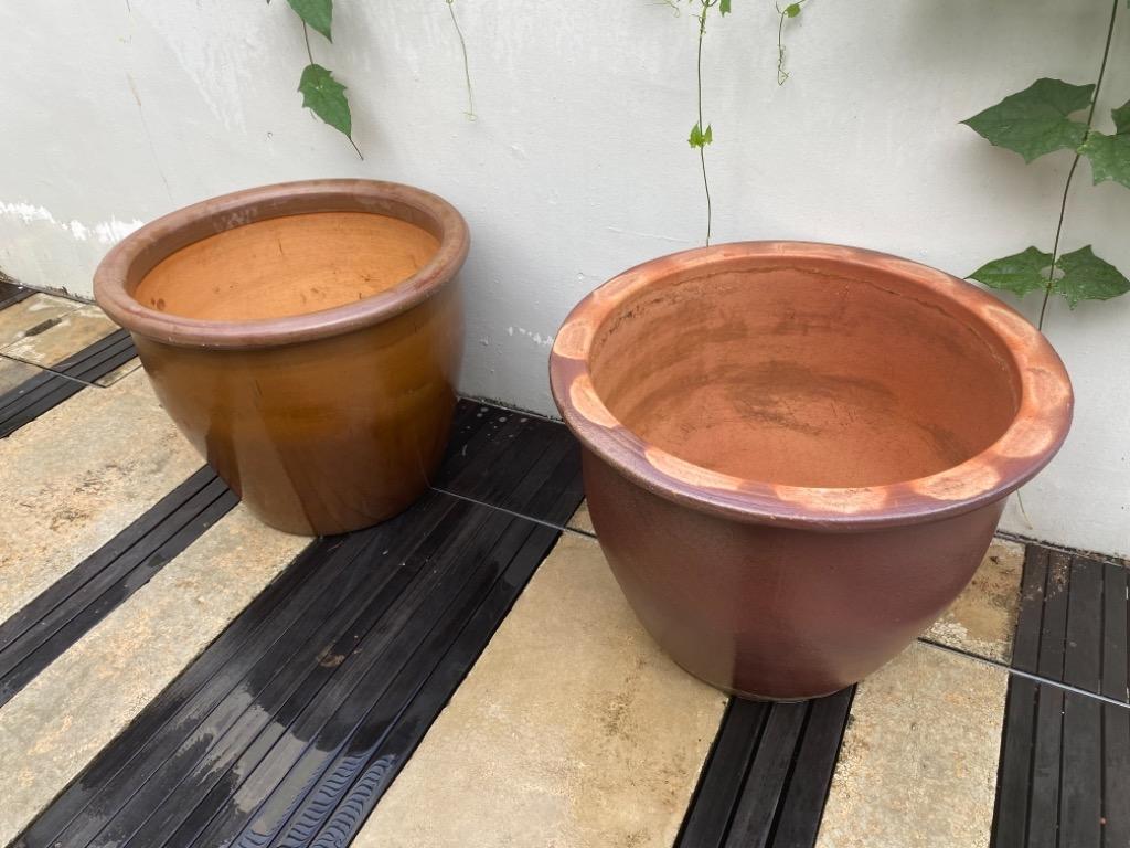 PRICE REDUCTION 2 x HUGE ceramic plant pots 60cm & 64cm diameter