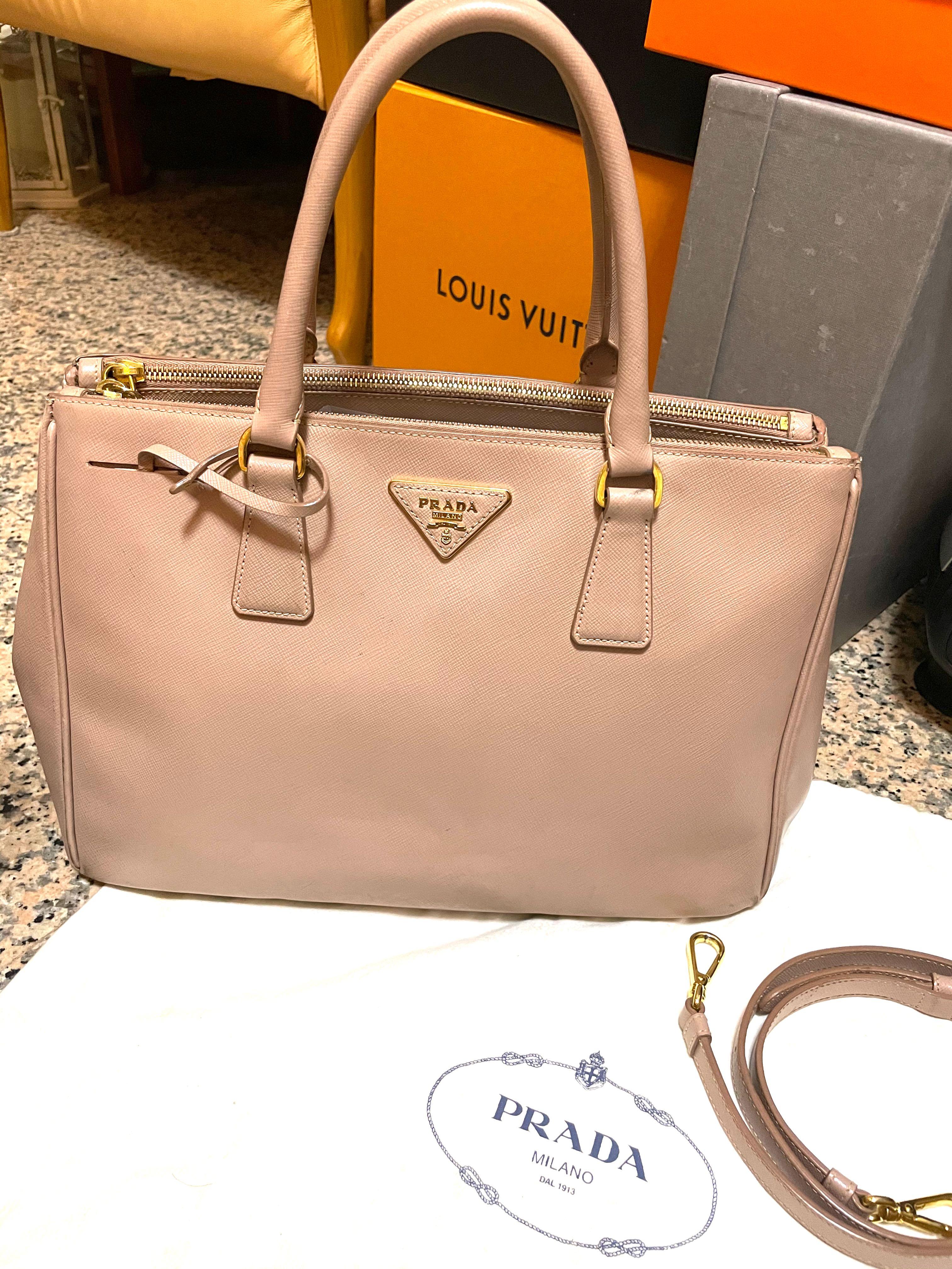 ? Authentic timeless classic Prada Saffiano Lux double zip tote bag  (medium size) in Cameo (pinkish beige nude) with GHW, Luxury, Bags &  Wallets on Carousell
