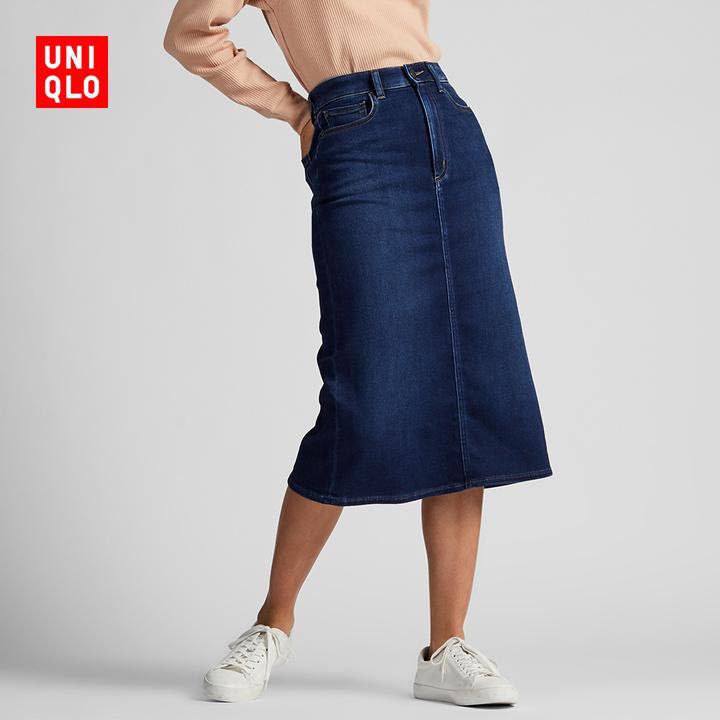 Uniqlo denim midi sales skirt