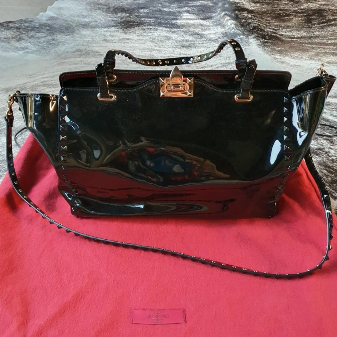 Valentino Garavani Black Patent Rockstud Trapeze Bag AUTHENTIC