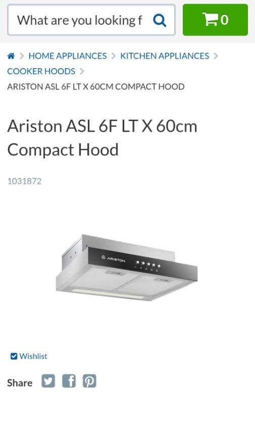 Ariston kitchen hood, Furniture & Home Living, Bathroom & Kitchen