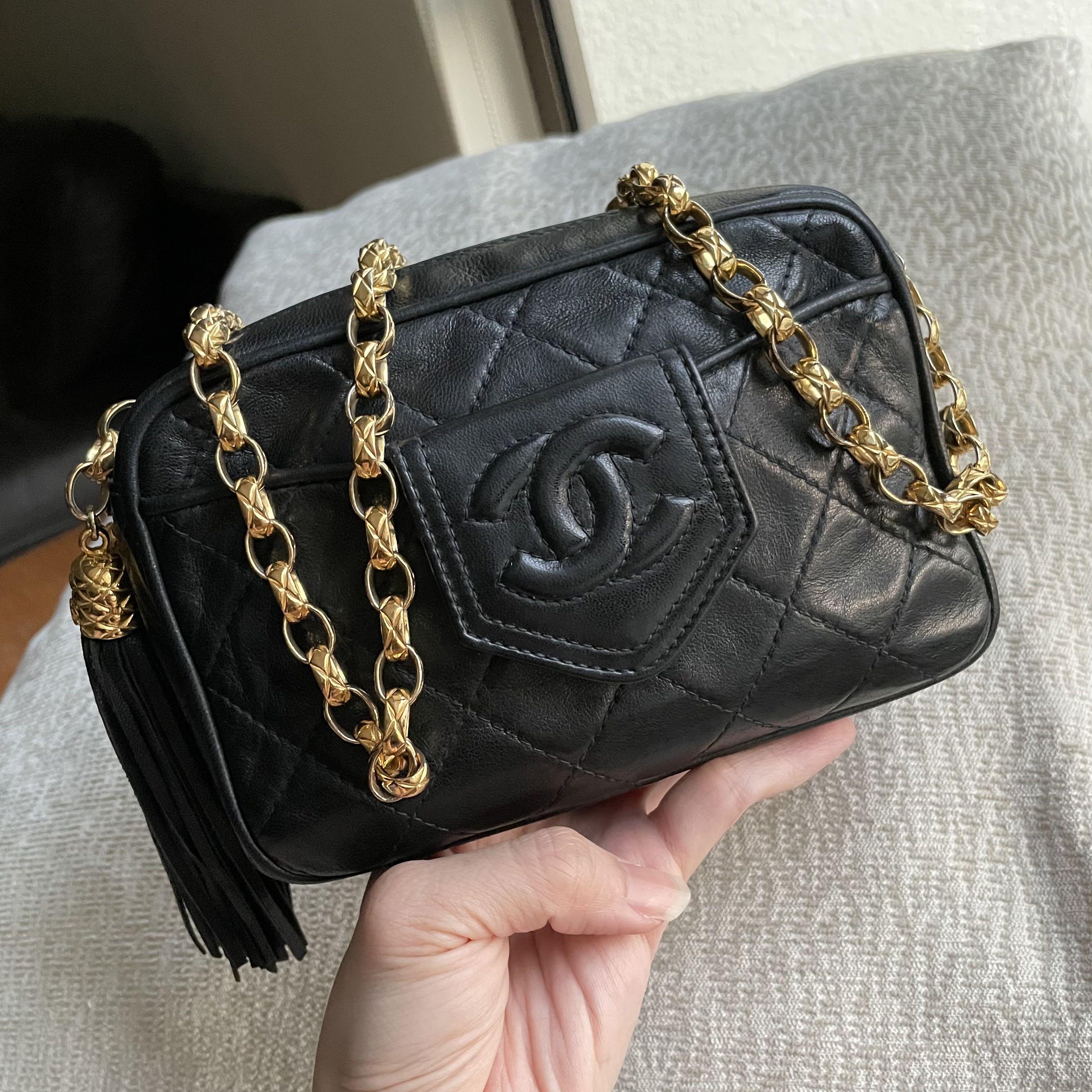 **SOLD**AUTHENTIC CHANEL Mini Camera Tassel Bag with Bijoux Chain 24k Gold  Hardware