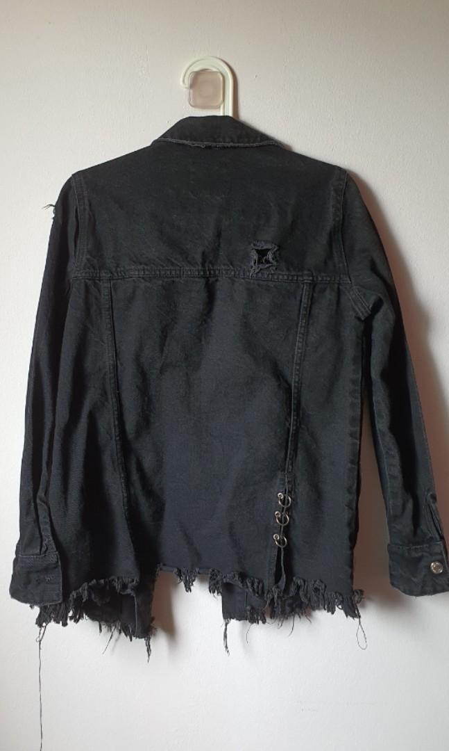 Black Denim Jacket, Women's Fashion 