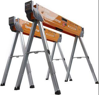 Bora Portamate Speedhorse Sawhorse Pair– Two Pack, Table Stand with Folding Legs, Metal Top for 2x4, Heavy Duty Pro Bench Saw Horse for Woodworking
