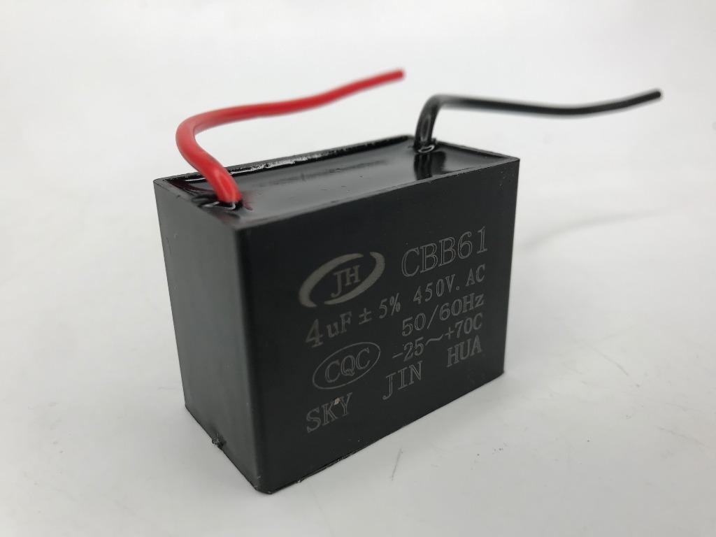 CEILING FAN MOTOR RUN CAPACITOR (4UF 450VAC, 5060HZ CBB61), BEST FOR WALL/ STAND FAN/ EXHAUST