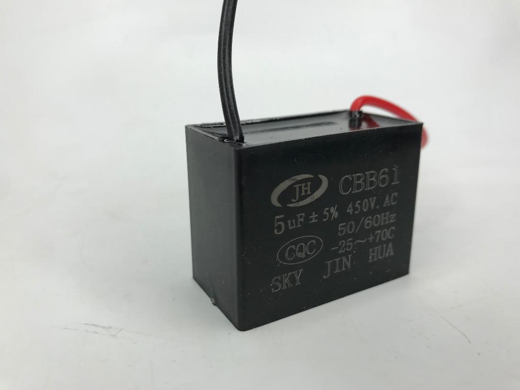 CEILING FAN MOTOR RUN CAPACITOR (5UF 450VAC, 5060HZ CBB61), BEST FOR WALL/ STAND FAN/ EXHAUST