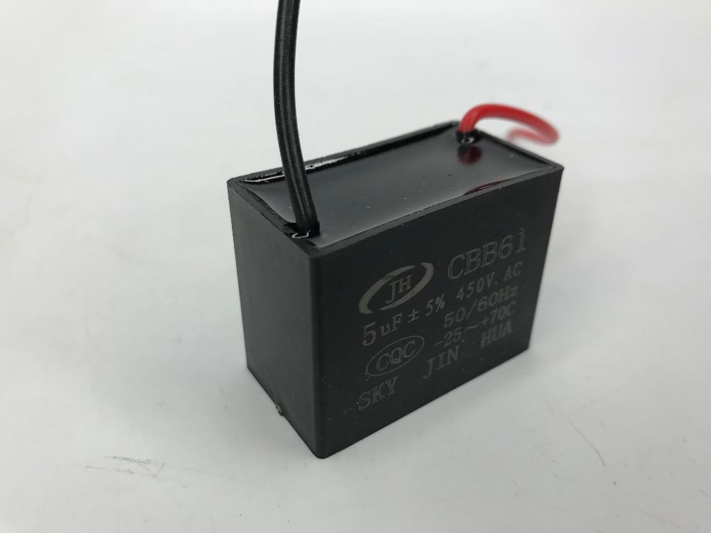 CEILING FAN MOTOR RUN CAPACITOR (5UF 450VAC, 5060HZ CBB61), BEST FOR WALL/ STAND FAN/ EXHAUST