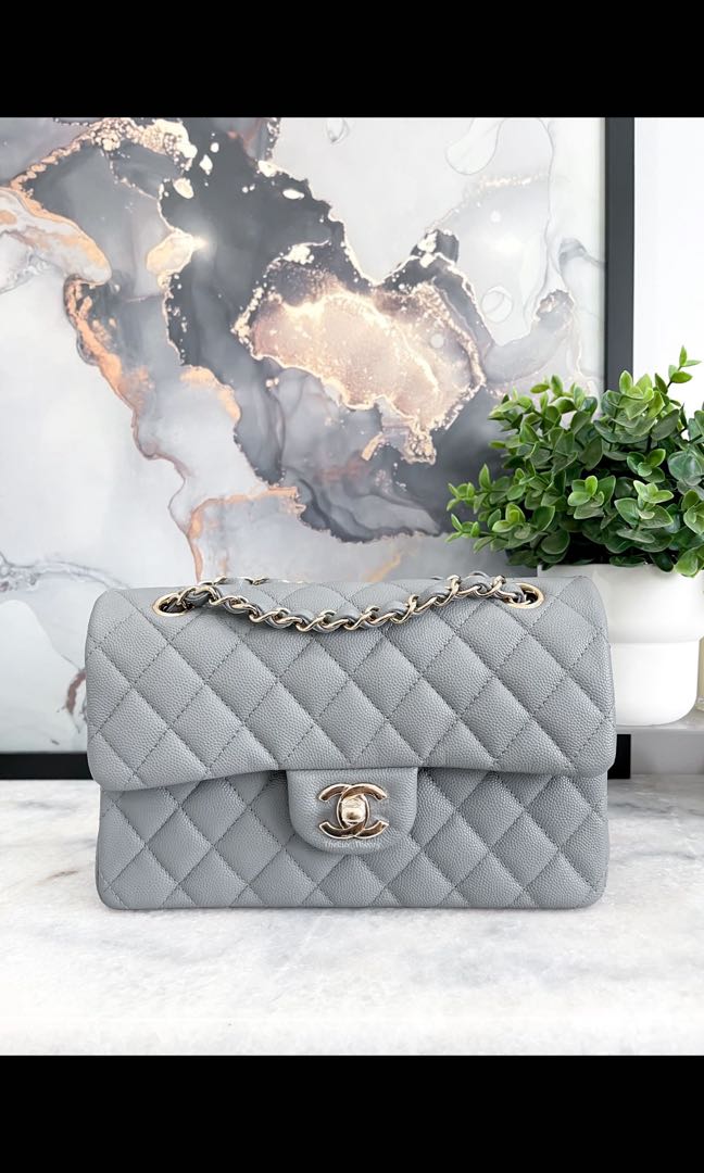 Chanel 20C Grey Small Classic Flap, Luxury, Bags & Wallets on