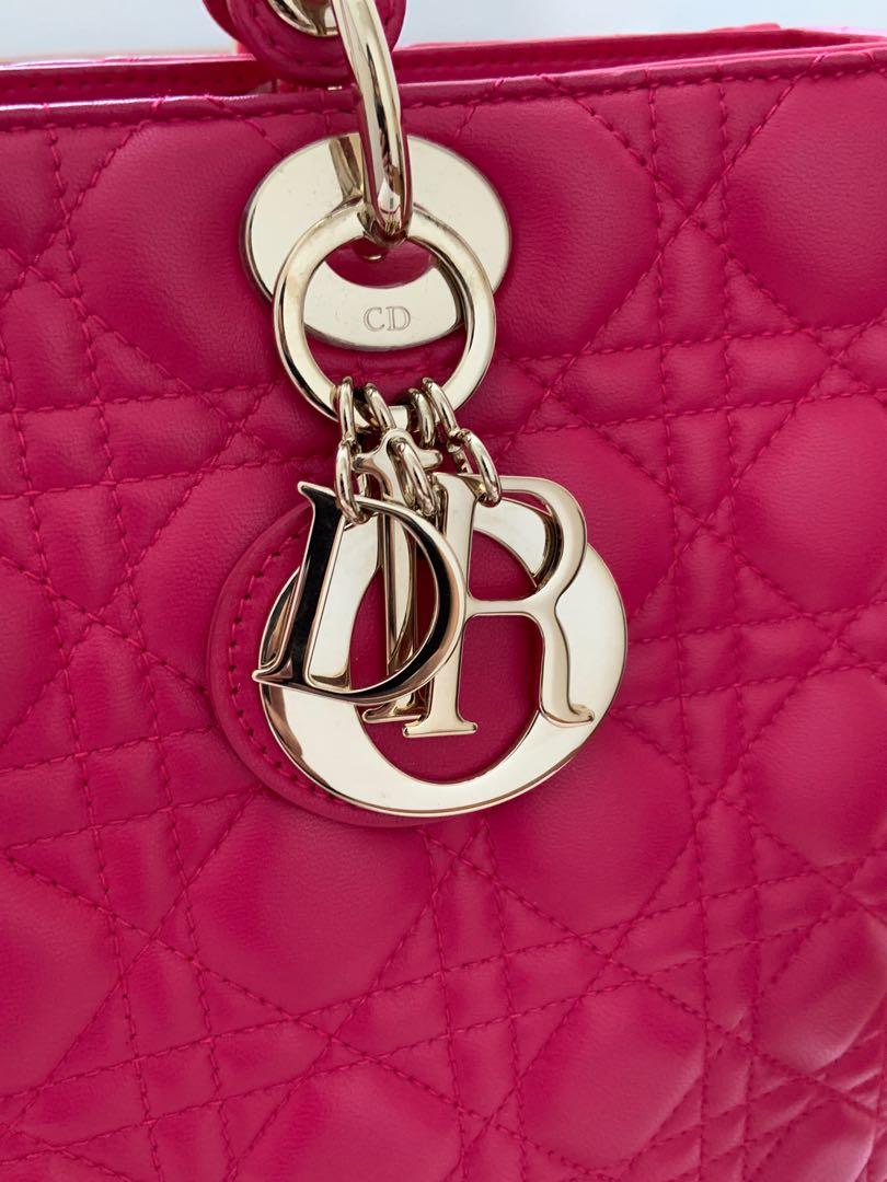 Cannage Lambskin Lady Dior Medium Bag in Fuschia Pink with GHW