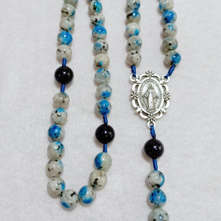 Cord Rosary: Rare K2 Natural gemstones, Sparkle Blue Sandstone ...