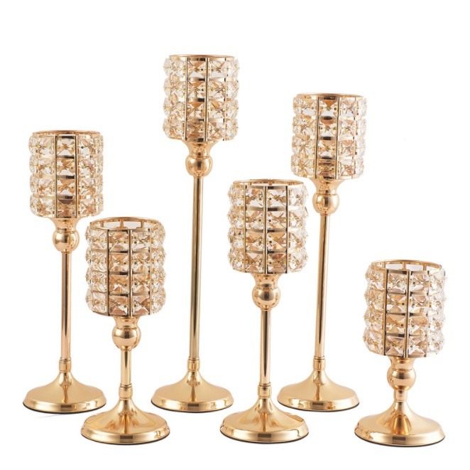 Crystal Candle Lantern Gold Candle Holders Wedding Candelabra