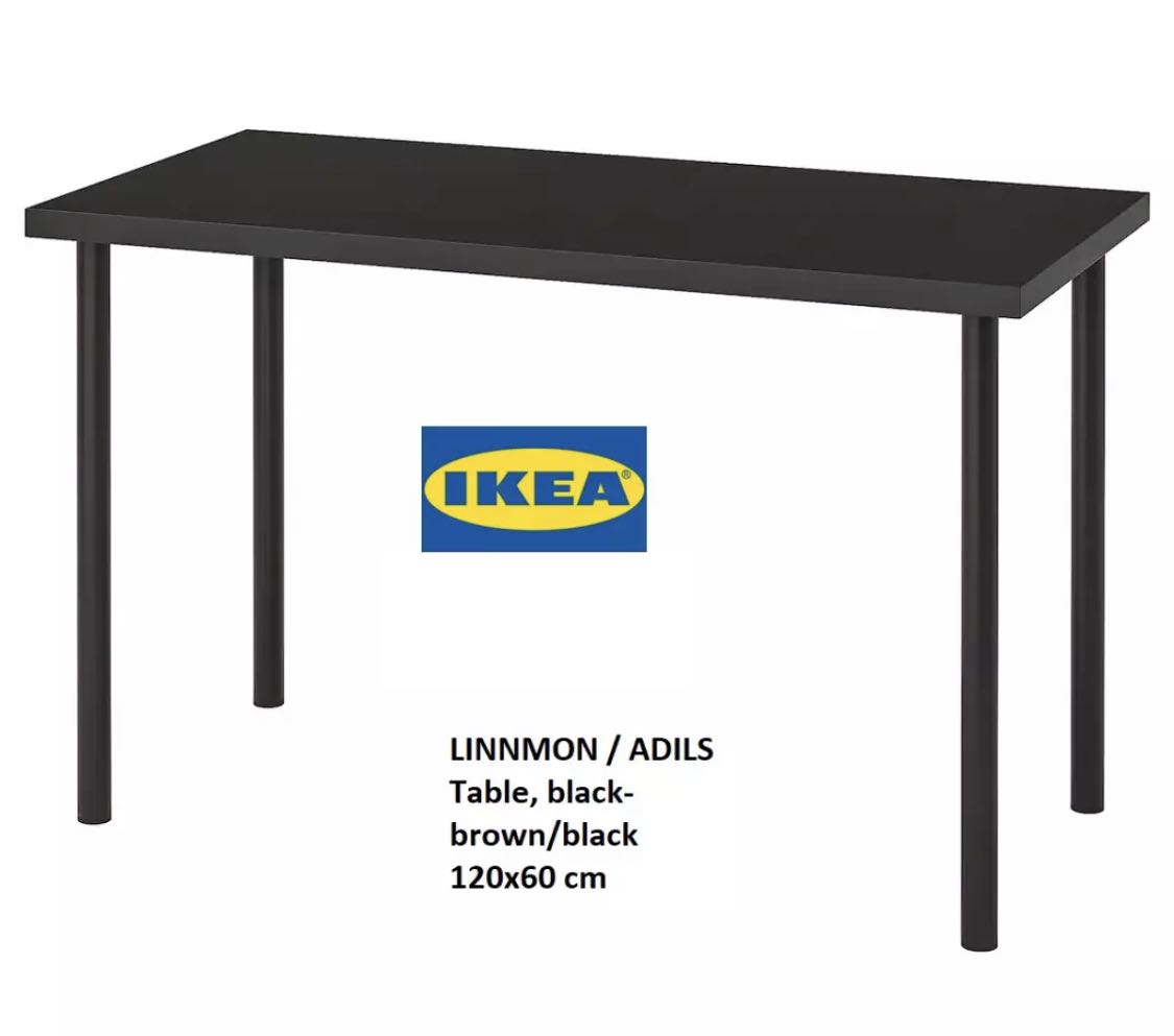 IKEA black office table ADILS 120x60cm, Furniture & Home Living