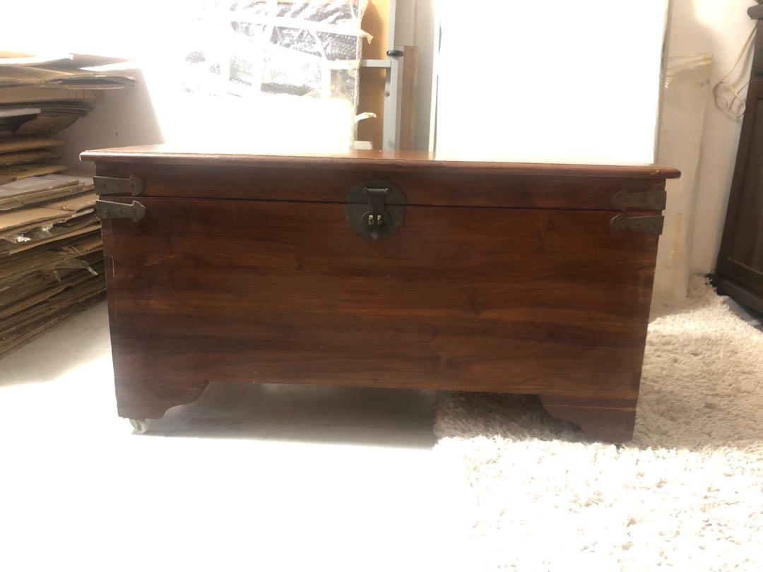 Lockable Large storage wooden box with wheels, Furniture & Home Living