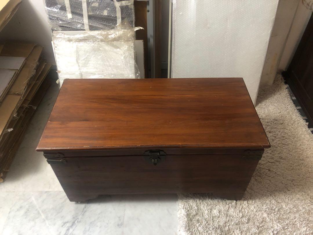 Lockable Large storage wooden box with wheels, Furniture & Home Living