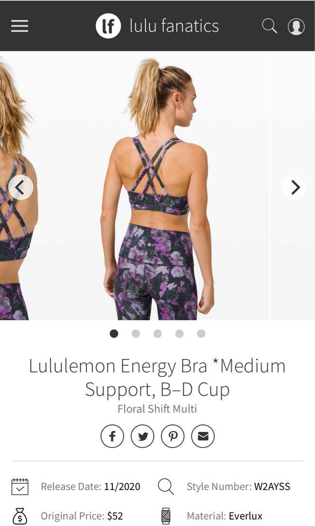 lululemon athletica, Intimates & Sleepwear, Lululemon Energy Bra Medium  Support Bd Cup