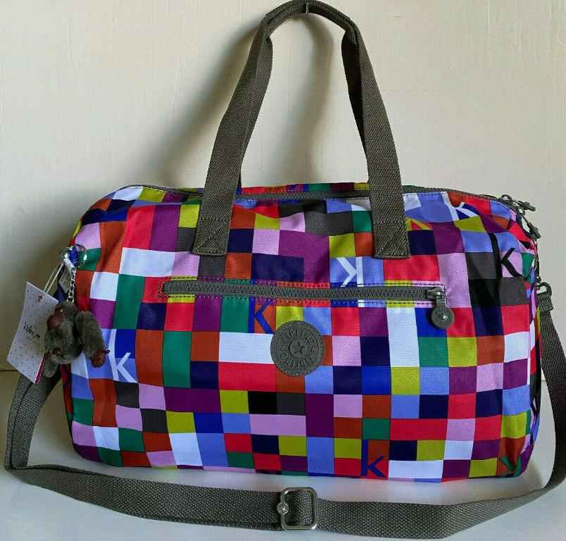 NEW KIPLING ZALIKI PRINTED K SQUARED RED TRAVEL LUGGAGE DUFFEL DUFFLE BAG 124 SALE